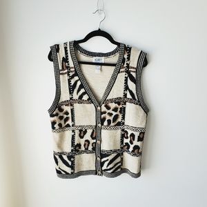 Vintage Beige Black Brown Animal Print Sweater Vest